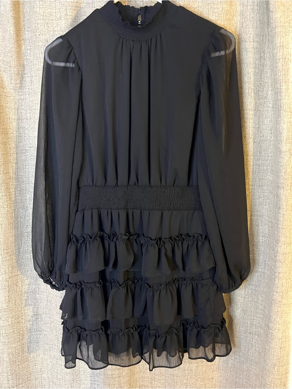 1. State Tiered Black Mini Dress Long Sleeve Whimsigoth Dark Romance Size Medium